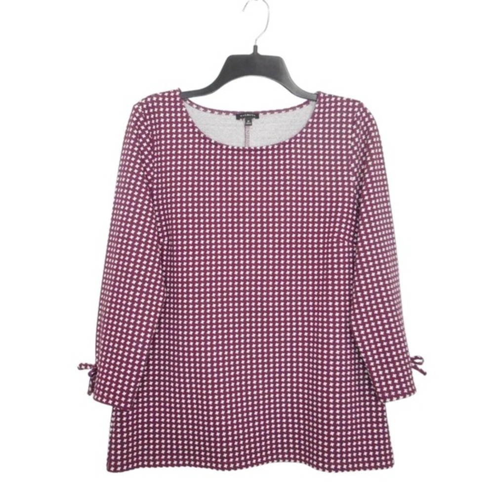 Talbots‎ Womens Top M Red White Check Jacquard 3/4 Sleeve Bows Casual Office